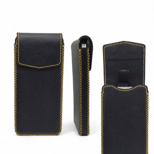Bao da đứng Iphone 16 pro max làm từ da bò, màu đen vân epsom