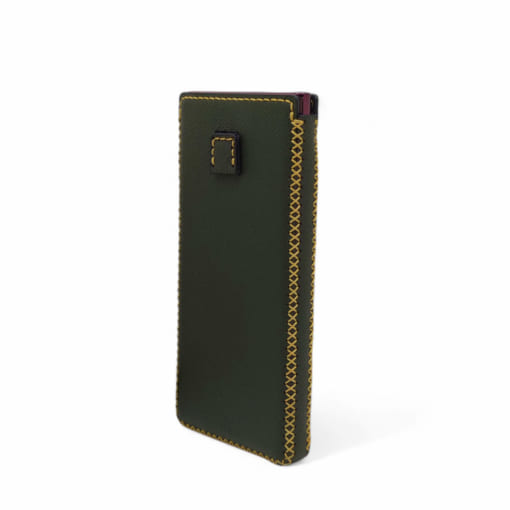 Bao da không nắp có dây rút Galaxy S25 Plus, làm từ da bò xanh rêu hạt