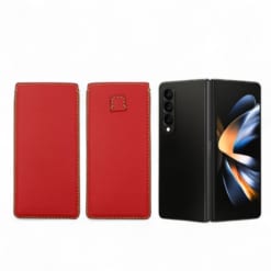 Bao da kèm dây rút Samsung Galaxy Z Fold 6 được làm từ da bò màu đỏ vân hạt