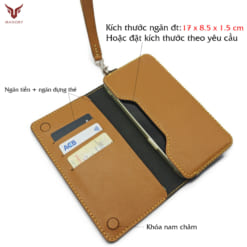 Ví đựng điện thoại Iphone 16 pro max được làm từ da bò màu nâu hạt
