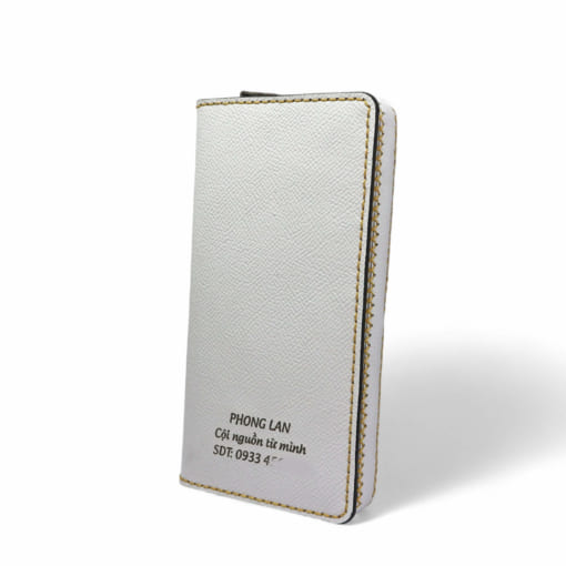 Ví đựng điện thoại Samsung Galaxy S25 Ultra được làm từ da bò màu trắng khắc tên